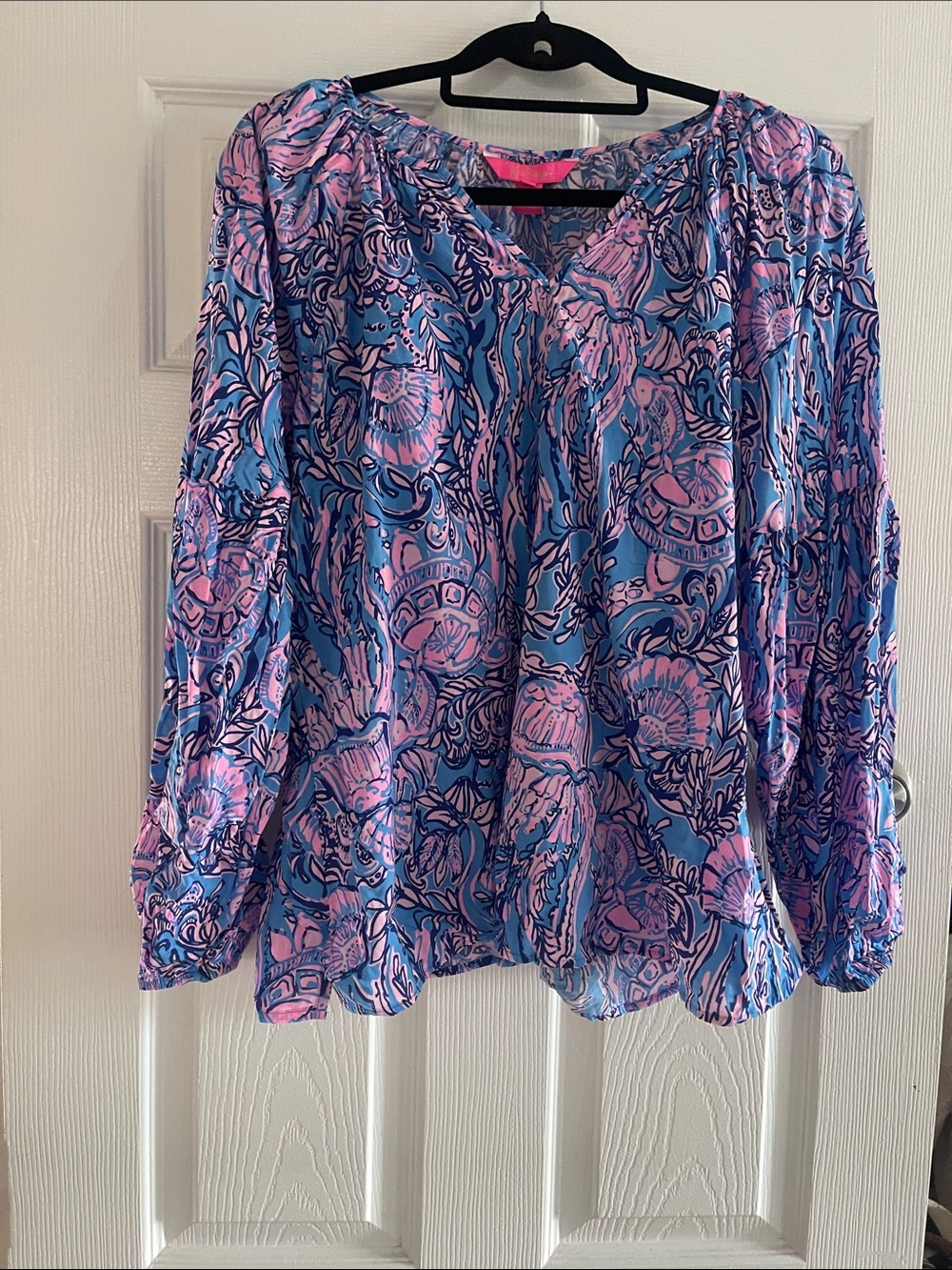 NWT- Lilly Pulitzer Blue and Pink Floral Peasant Blouse